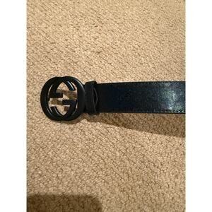Gucci Imprime Leather Interlocking GG Logo Belt iridescent black